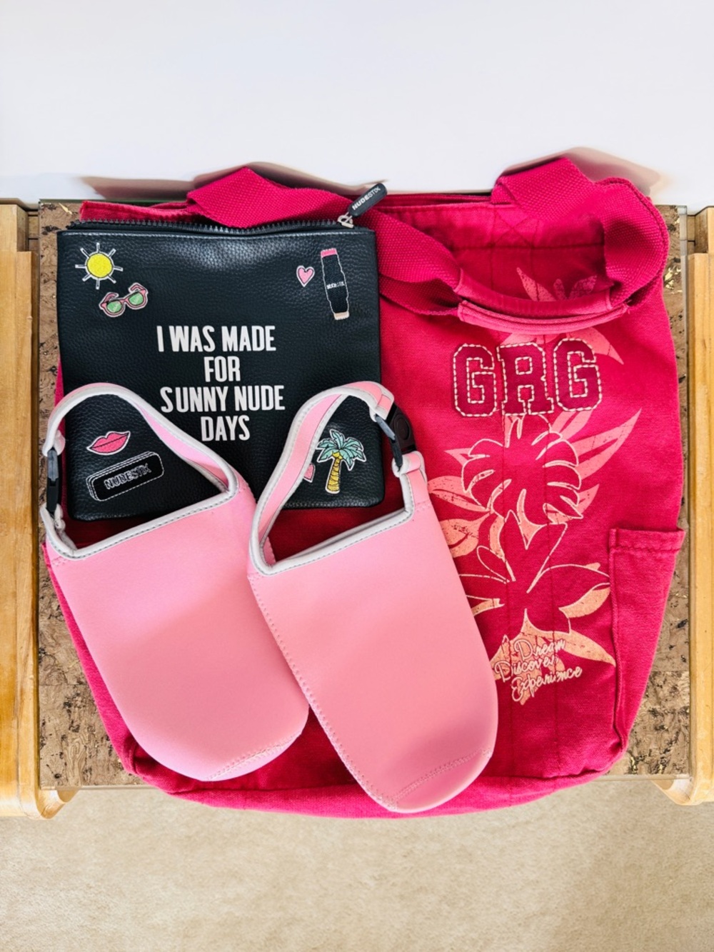 Beach Bundle Garage Floral Canvas Tote, Black Swimsuit Bag, 2 Bottle Cozies 💝